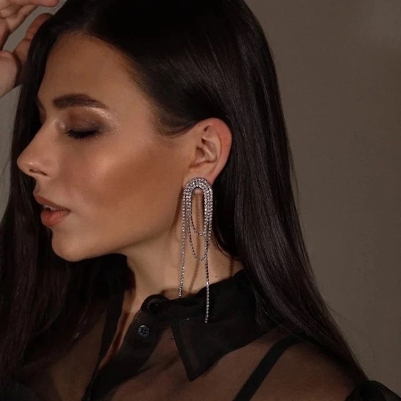 18K Gold Plated Glaring Zirconia Long Tassel Earrings - Picture 1 of 8